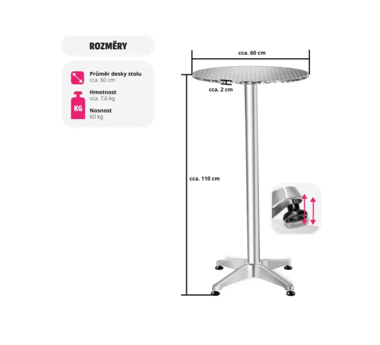 Hliníkový bistro stůl - Obrázek 2